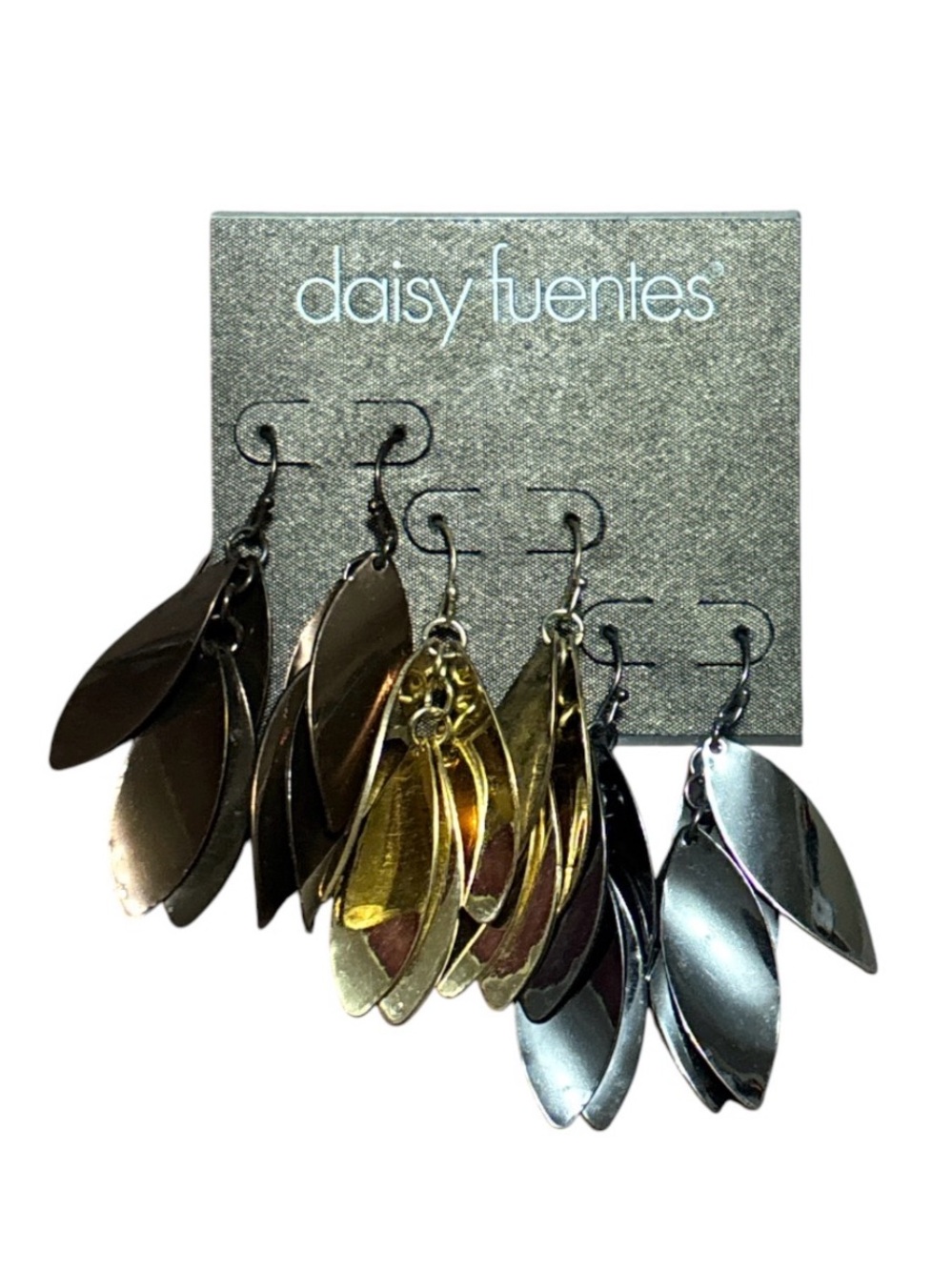 Daisy Fuentes Layered Metallic Leaf Earrings in Gold, Bronze, Silver